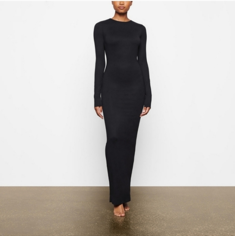 Skims Smooth Lounge Long Sleeve Open Back Long Dress